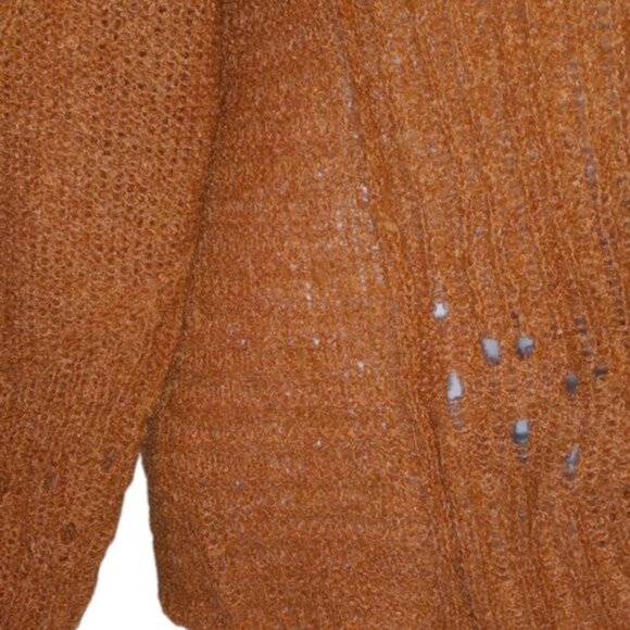 🏖️Sheer Open Knit  Oversized Soft Wool Blend V Neck Size L NWT - Picture 5 of 8